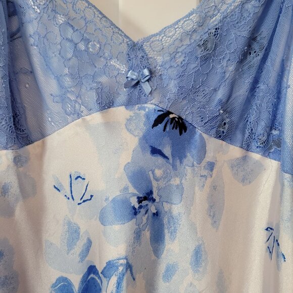 Jones New York Blue Floral Satin Nightgown With Lace Trim Adjustable Straps XL - Picture 6 of 11